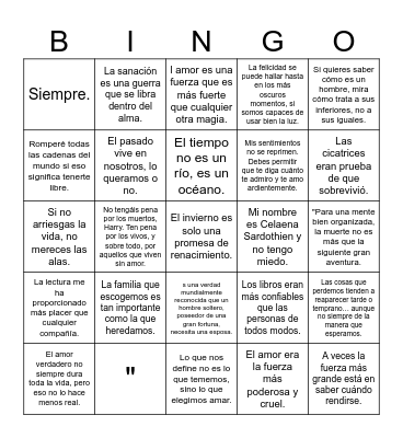 Bingo Literario Bingo Card