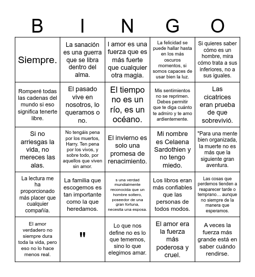 Bingo Literario Bingo Card