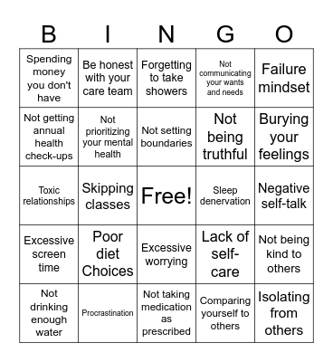 Bad Habits Bingo Card