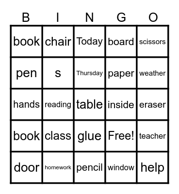 Classroom Bingo Card