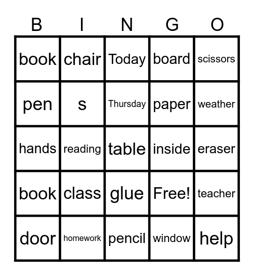 Classroom Bingo Card