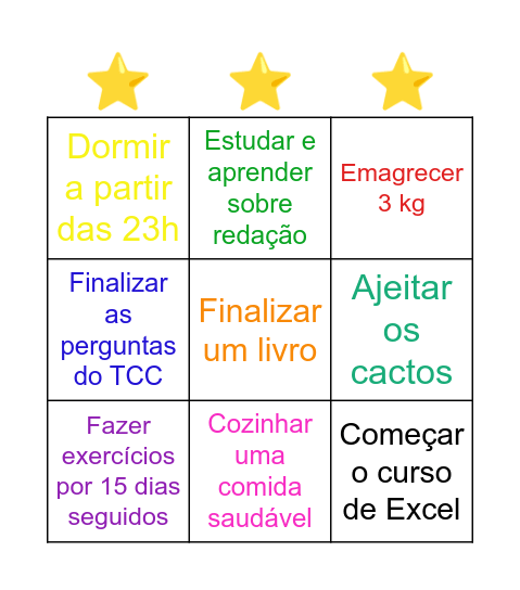 New me, new choices! Bingo Card