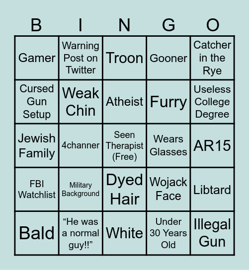 MASS SHOOTER Bingo Card
