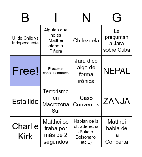 Debate Presidencial Bingo Card
