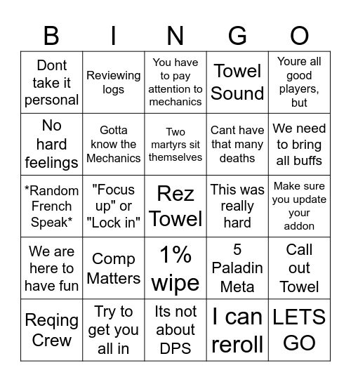 Mythic Raid Bingo Card