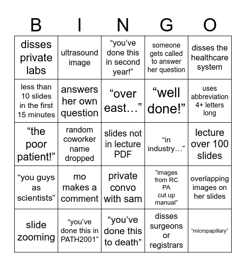 MEDI4010 Alina Bingo Card