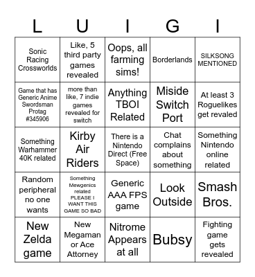 September 12th Direct BINGO Card