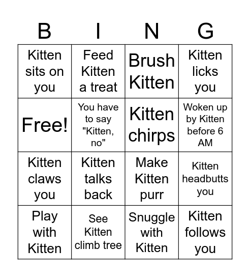Kitten Bingo Card