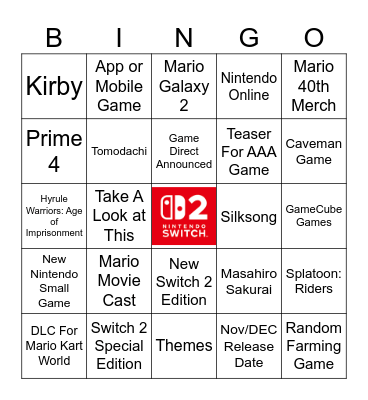Nintendo direct Bingo Card