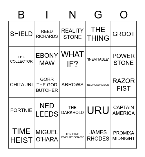 MCU Terms Bingo Card