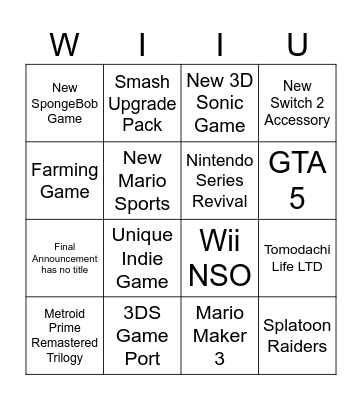9/12 direct Bingo Card