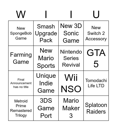 9/12 direct Bingo Card