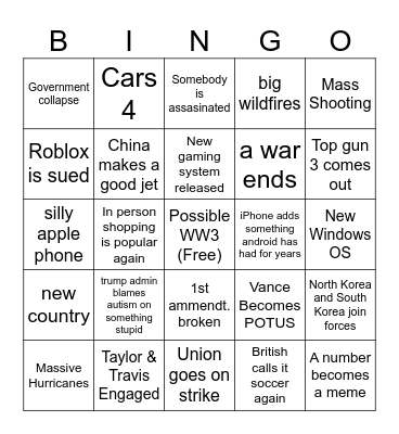 2025 events Bingo Card