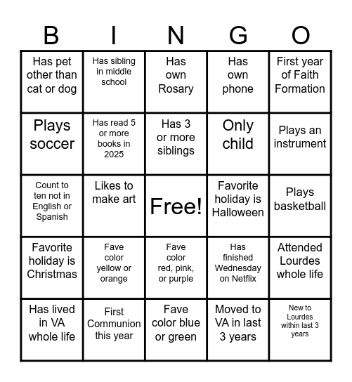 Get to Know You Bingo Card