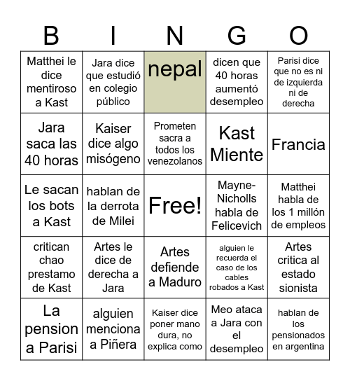 Untitled Bingo Card