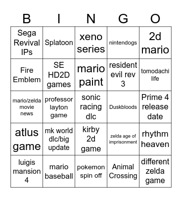 1 HOUR NINTENDO DIRECT Bingo Card