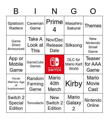 Nintendo Direct Bingo Card