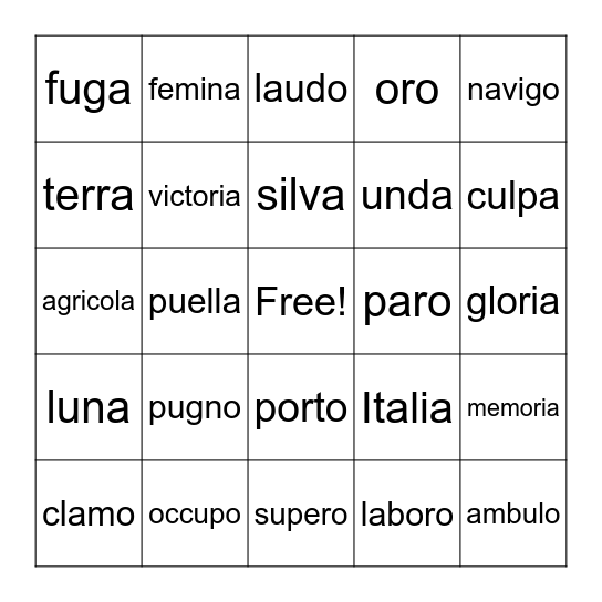 Review Lesson I Bingo Card