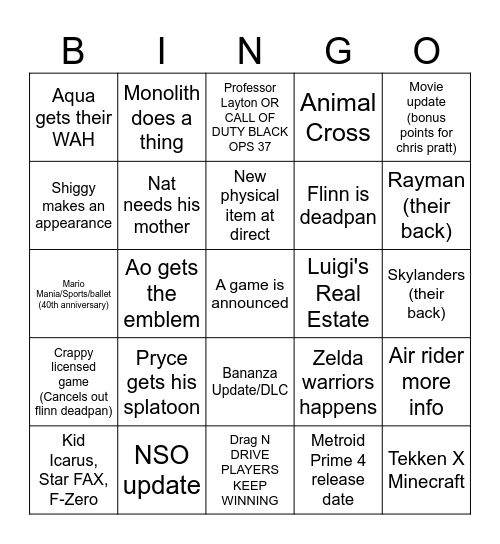 SWITCH TUAH Bingo Card