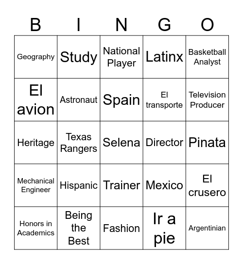 Hispanic Heritage Month Bingo Card
