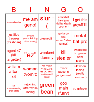 tsb bingo Card