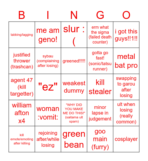 tsb bingo Card