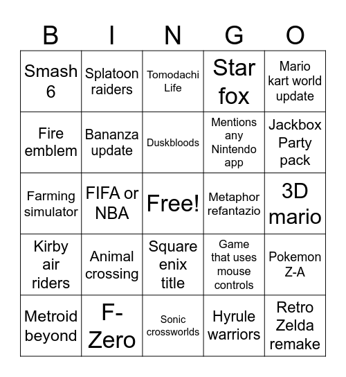 Untitled Bingo Card