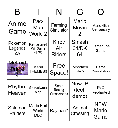 Nintendo Direct BINGO Card