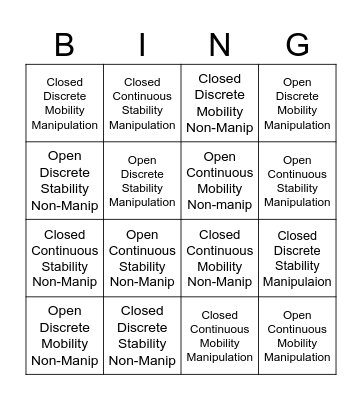 Task Taxonomy Bingo Card