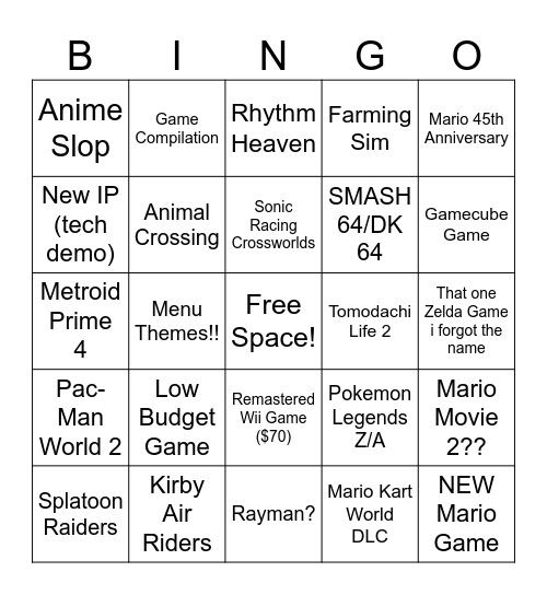 Untitled Bingo Card