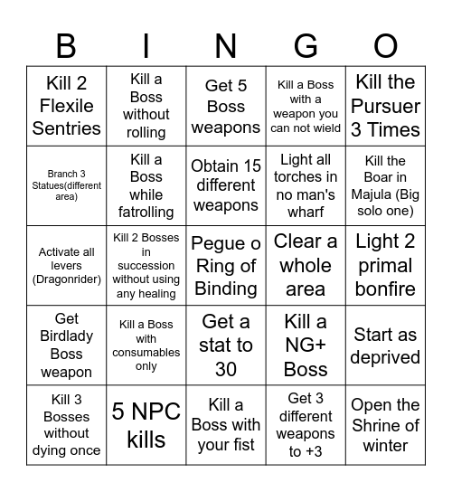 Dark Souls 2 Bingo!! Bingo Card