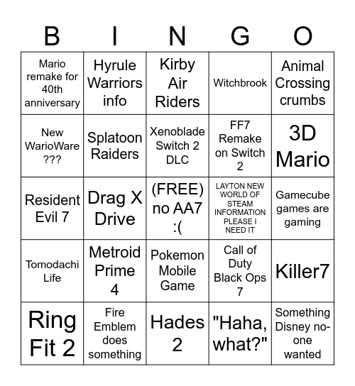 Untitled Bingo Card