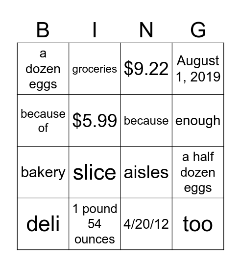 Review Bingo Card