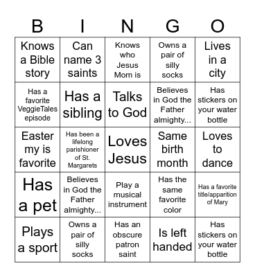 Get To Know You Bingo Card