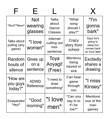 Felix/Dolli VC Bingo Card