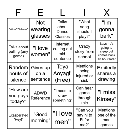 Felix/Dolli VC Bingo Card