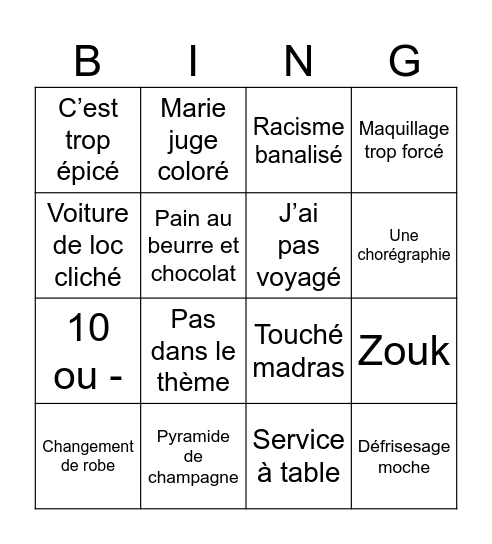 Chancy Bingo Card