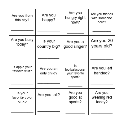 Verb "To Be" Bingo Card