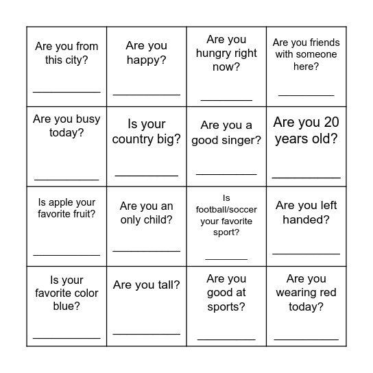 Verb "To Be" Bingo Card