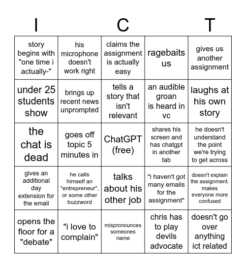 ICT Bingo Card