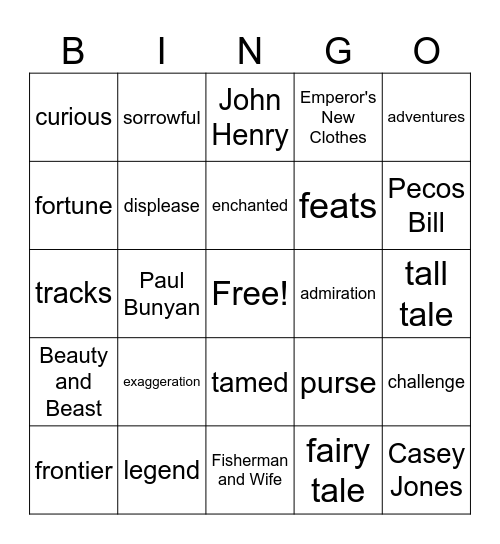 Fairy Tales and Tall Tales Bingo Card