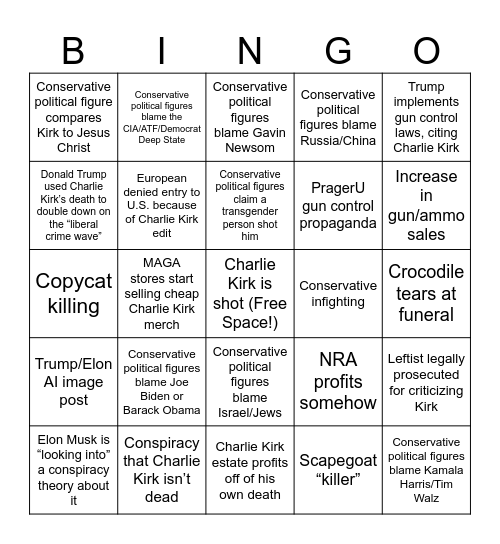 Charlie Kirk death bingo Card