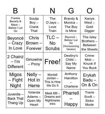 Musical Bingo Card