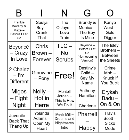 Musical Bingo Card