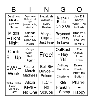 Musical Bingo Card