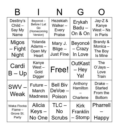 Musical Bingo Card