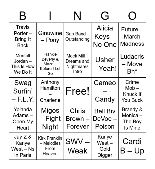 Musical Bingo Card