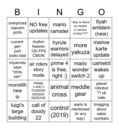 bup Bingo Card