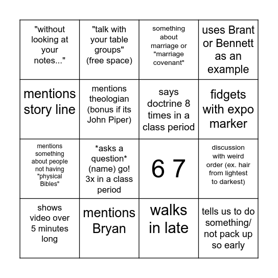 Wass Bingo Card