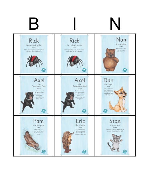 Characters Bingo Card